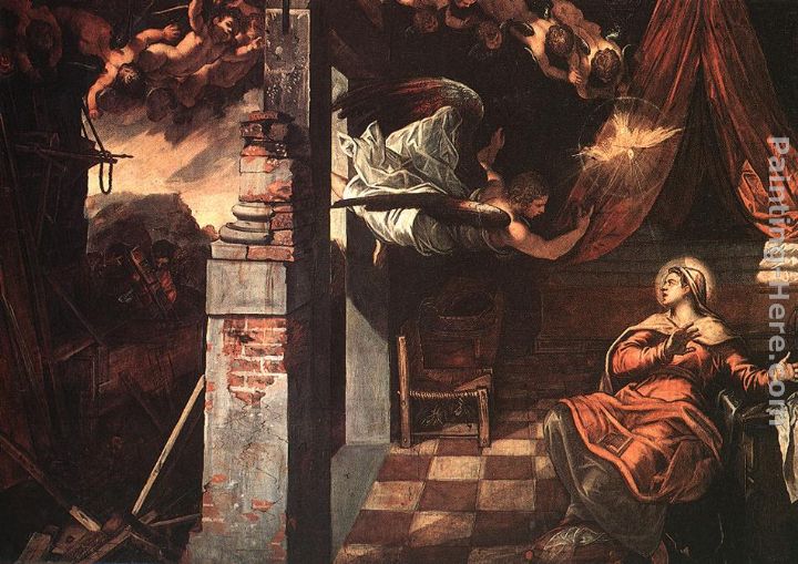 Annunciation painting - Jacopo Robusti Tintoretto Annunciation art painting